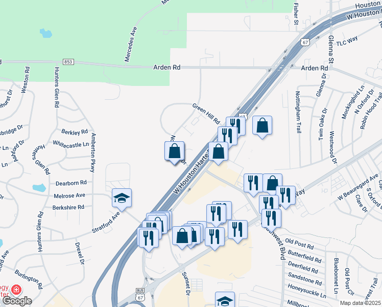 map of restaurants, bars, coffee shops, grocery stores, and more near 4450 West Houston Harte Expressway in San Angelo
