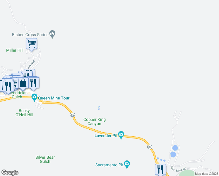 map of restaurants, bars, coffee shops, grocery stores, and more near in Bisbee