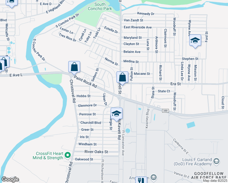 map of restaurants, bars, coffee shops, grocery stores, and more near 201 La Salle Drive in San Angelo