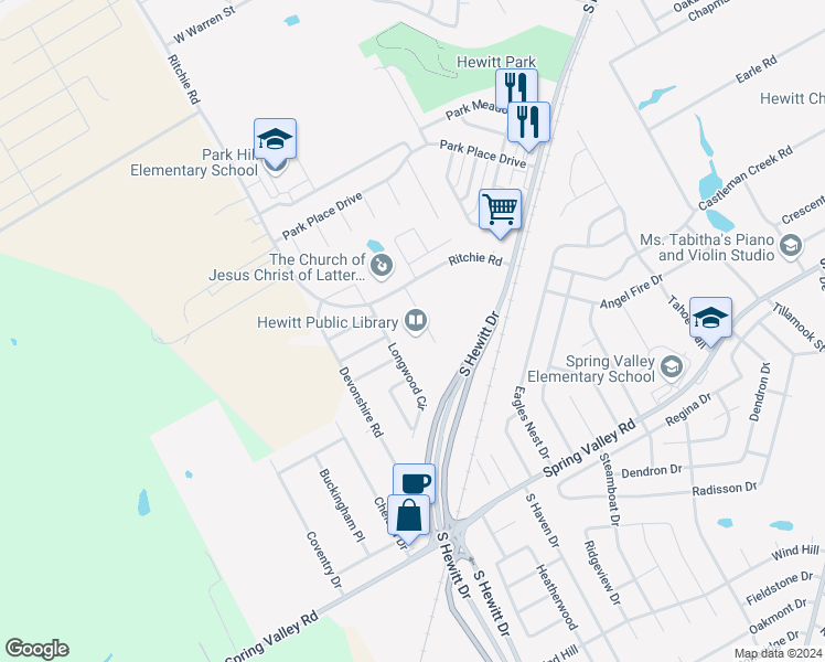 map of restaurants, bars, coffee shops, grocery stores, and more near 200 Patriot Court in Hewitt