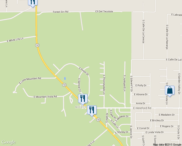 map of restaurants, bars, coffee shops, grocery stores, and more near 6925 South Pinon Drive in Hereford