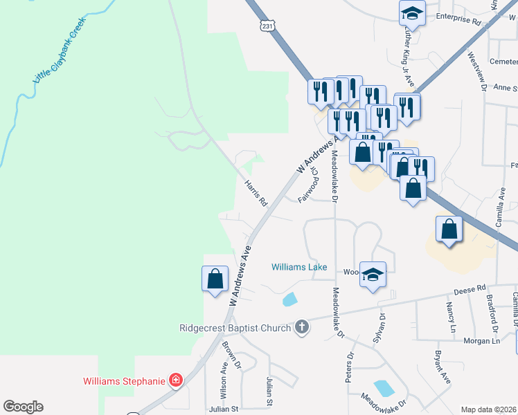 map of restaurants, bars, coffee shops, grocery stores, and more near 1339 Harris Road in Ozark