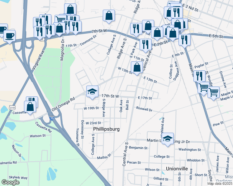 map of restaurants, bars, coffee shops, grocery stores, and more near 1504 South Park Avenue in Tifton