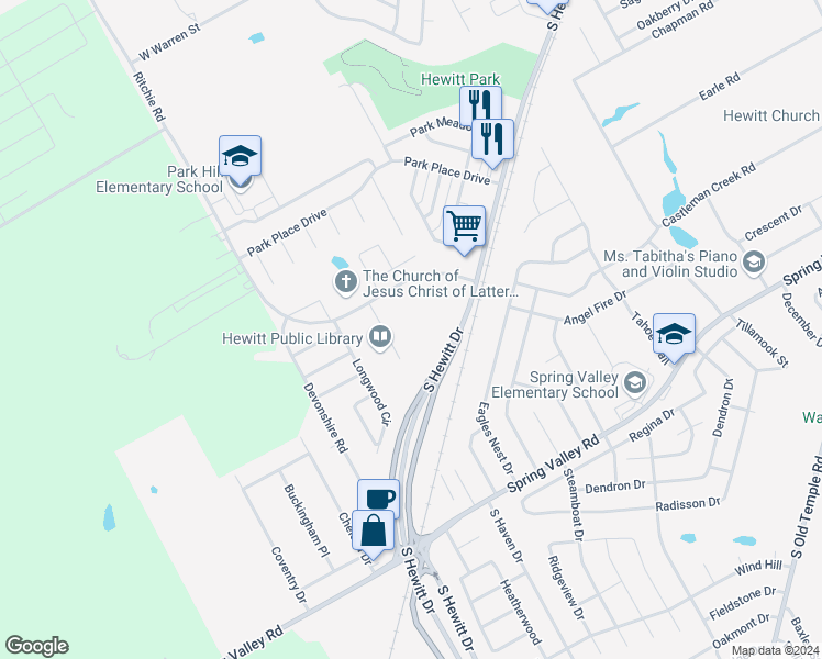 map of restaurants, bars, coffee shops, grocery stores, and more near 200 Patriot Court in Hewitt