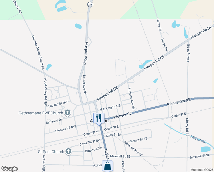 map of restaurants, bars, coffee shops, grocery stores, and more near 38 Magnolia Avenue Northeast in Arlington