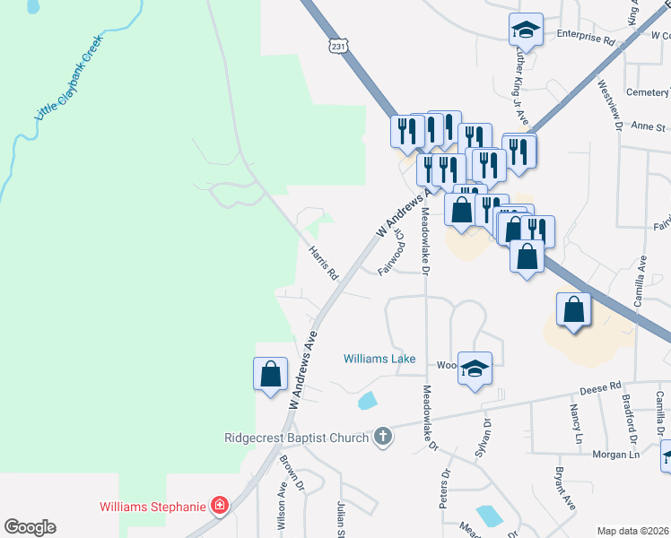 map of restaurants, bars, coffee shops, grocery stores, and more near 1339 Harris Road in Ozark