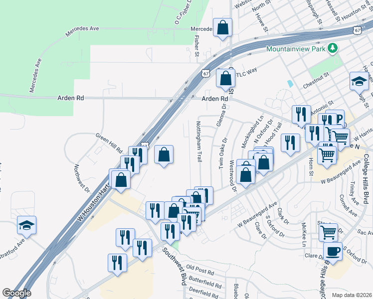 map of restaurants, bars, coffee shops, grocery stores, and more near 271-273 Amistad Road in San Angelo