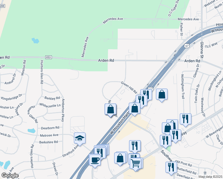 map of restaurants, bars, coffee shops, grocery stores, and more near 5751 Green Hill Road in San Angelo