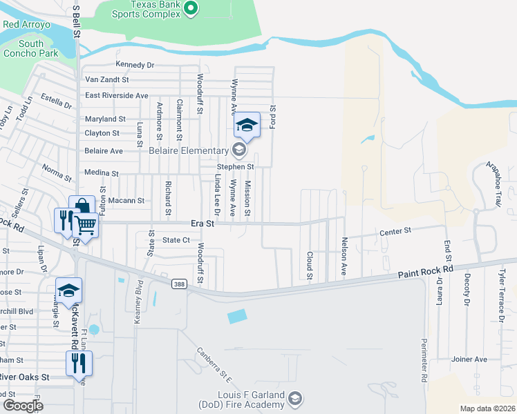 map of restaurants, bars, coffee shops, grocery stores, and more near 1638 Mission Street in San Angelo