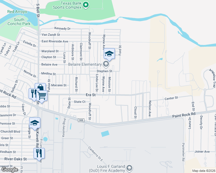 map of restaurants, bars, coffee shops, grocery stores, and more near 1638 Mission Street in San Angelo