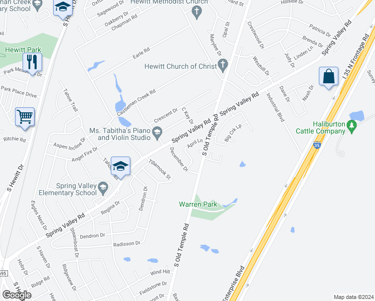map of restaurants, bars, coffee shops, grocery stores, and more near 327 April Lane in Hewitt