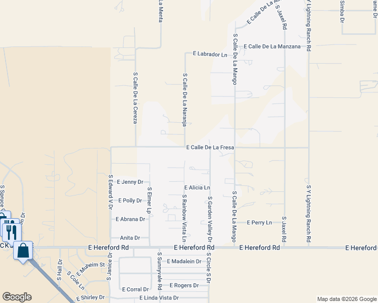 map of restaurants, bars, coffee shops, grocery stores, and more near 6767 South Calle De La Naranja in Hereford