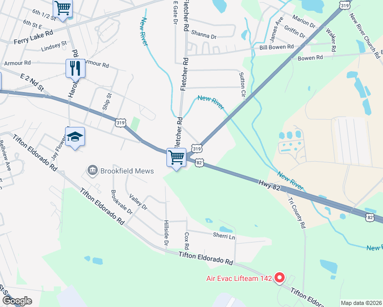map of restaurants, bars, coffee shops, grocery stores, and more near 12 U.S. 319 in Tifton