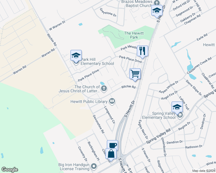 map of restaurants, bars, coffee shops, grocery stores, and more near 112 Ellis Farm Road in Hewitt