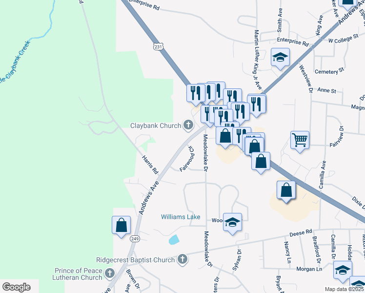 map of restaurants, bars, coffee shops, grocery stores, and more near 994 Andrews Avenue in Ozark