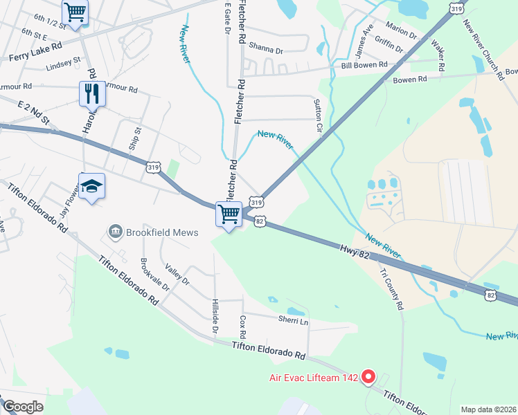map of restaurants, bars, coffee shops, grocery stores, and more near 12 U.S. 319 in Tifton