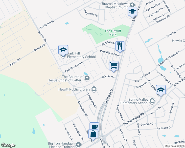 map of restaurants, bars, coffee shops, grocery stores, and more near 112 Ellis Farm Road in Hewitt