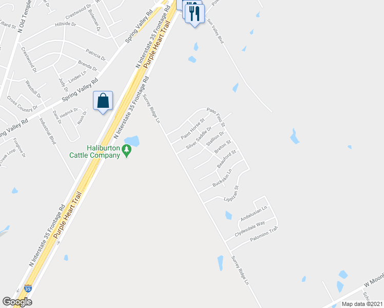 map of restaurants, bars, coffee shops, grocery stores, and more near 3121 Stallion Drive in Waco