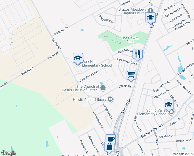map of restaurants, bars, coffee shops, grocery stores, and more near 606 Monticello Circle in Hewitt