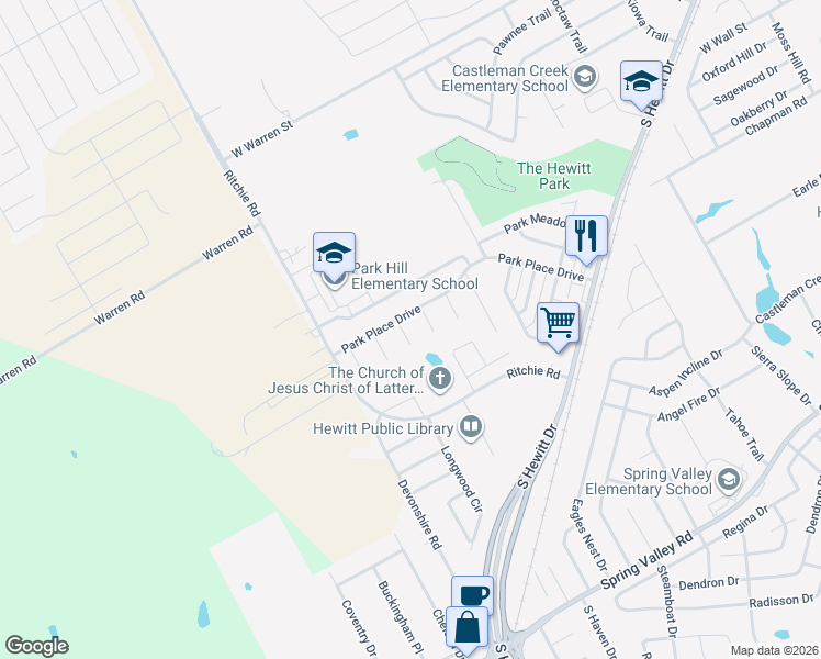 map of restaurants, bars, coffee shops, grocery stores, and more near 606 Monticello Circle in Hewitt