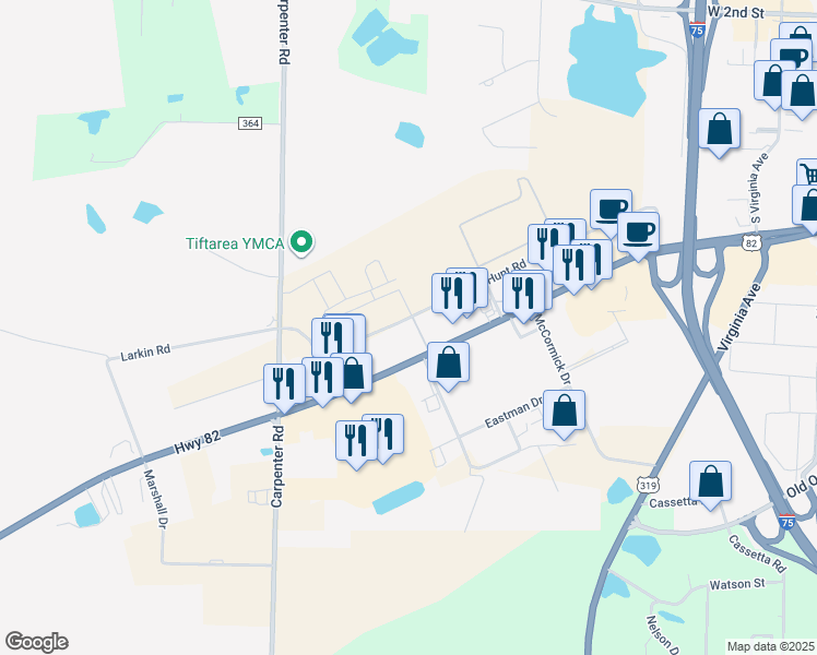 map of restaurants, bars, coffee shops, grocery stores, and more near 1805 U.S. 82 in Tifton