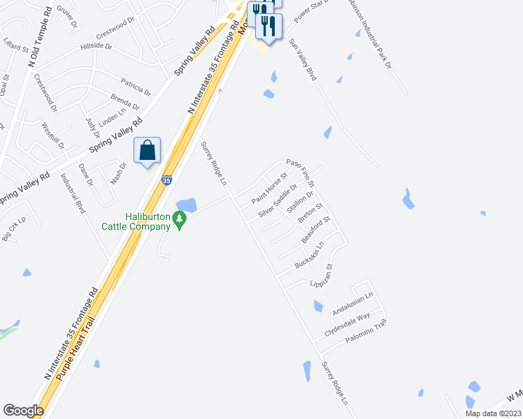 map of restaurants, bars, coffee shops, grocery stores, and more near 3129 Silver Saddle Drive in Robinson
