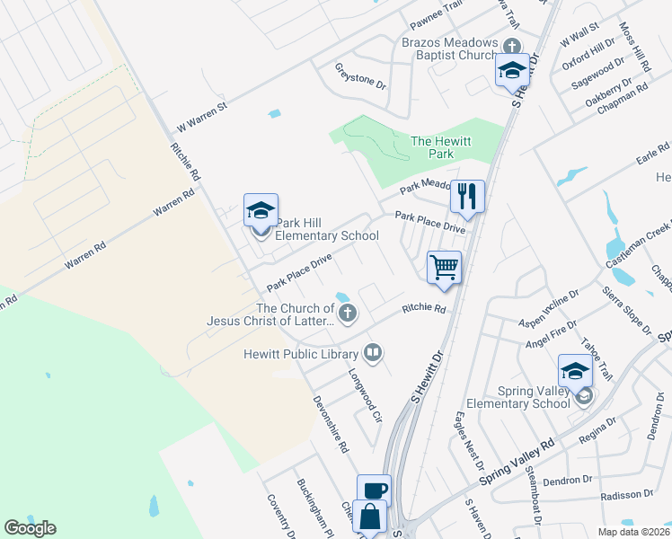 map of restaurants, bars, coffee shops, grocery stores, and more near 606 Monticello Circle in Hewitt