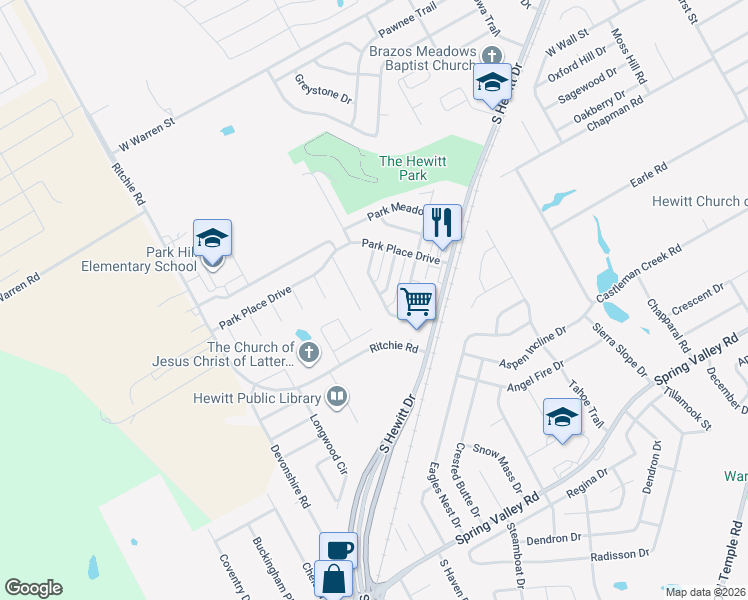 map of restaurants, bars, coffee shops, grocery stores, and more near 978 Park View in Hewitt