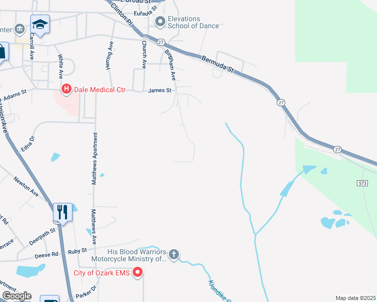 map of restaurants, bars, coffee shops, grocery stores, and more near 754 Bingham Avenue in Ozark