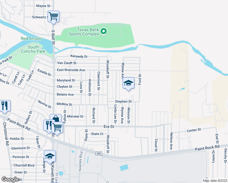 map of restaurants, bars, coffee shops, grocery stores, and more near 1200-1398 Woodruff St in San Angelo