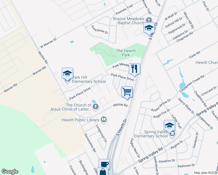 map of restaurants, bars, coffee shops, grocery stores, and more near 633-635 Park Lane in Hewitt