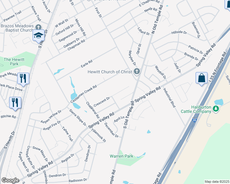 map of restaurants, bars, coffee shops, grocery stores, and more near 232 Crescent Drive in Hewitt
