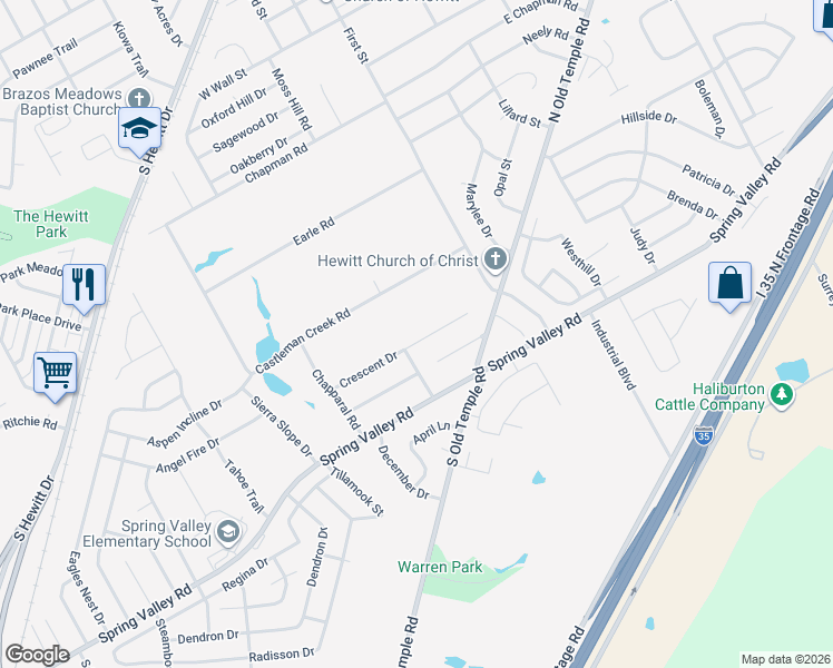 map of restaurants, bars, coffee shops, grocery stores, and more near 232 Crescent Drive in Hewitt