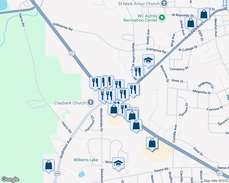 map of restaurants, bars, coffee shops, grocery stores, and more near 950-962 East Andrews Avenue in Ozark
