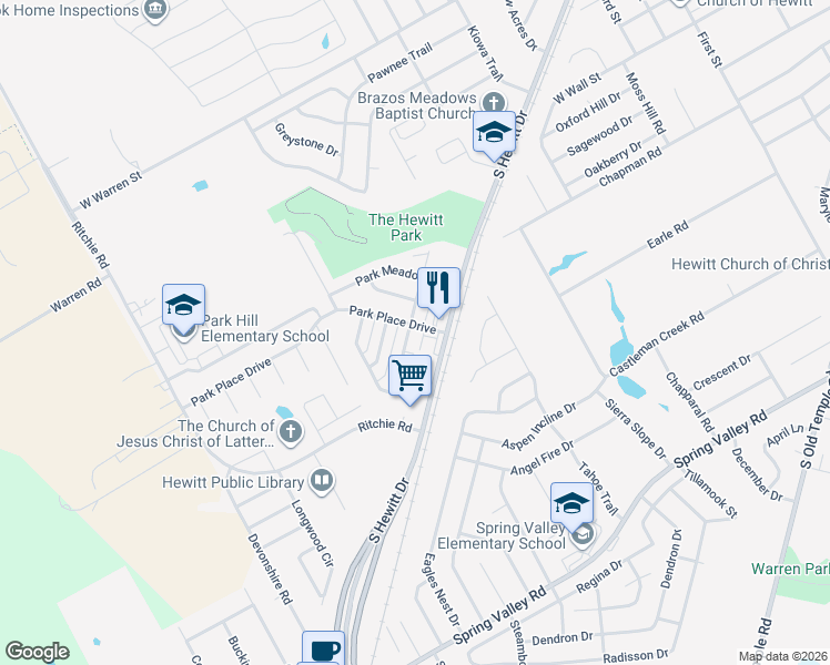map of restaurants, bars, coffee shops, grocery stores, and more near 902 Park View in Hewitt