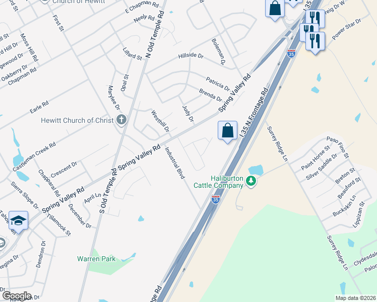 map of restaurants, bars, coffee shops, grocery stores, and more near 1020 Dane Drive in Hewitt