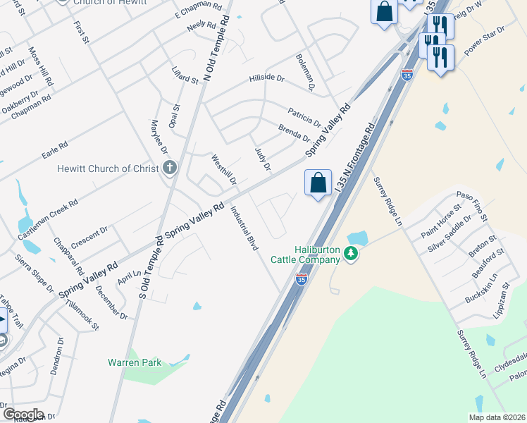 map of restaurants, bars, coffee shops, grocery stores, and more near 1020 Dane Drive in Hewitt