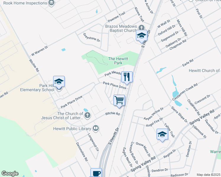 map of restaurants, bars, coffee shops, grocery stores, and more near 907-909 Vanessa Drive in Hewitt