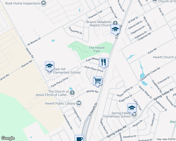 map of restaurants, bars, coffee shops, grocery stores, and more near 907-909 Vanessa Drive in Hewitt