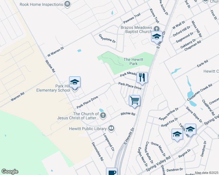 map of restaurants, bars, coffee shops, grocery stores, and more near 436 Park Place Drive in Hewitt