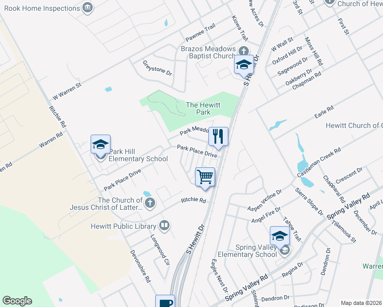 map of restaurants, bars, coffee shops, grocery stores, and more near 907-909 Vanessa Drive in Hewitt