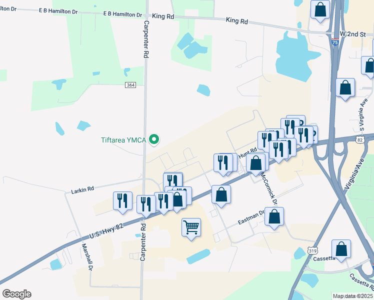 map of restaurants, bars, coffee shops, grocery stores, and more near 1805 U.S. 82 in Tifton
