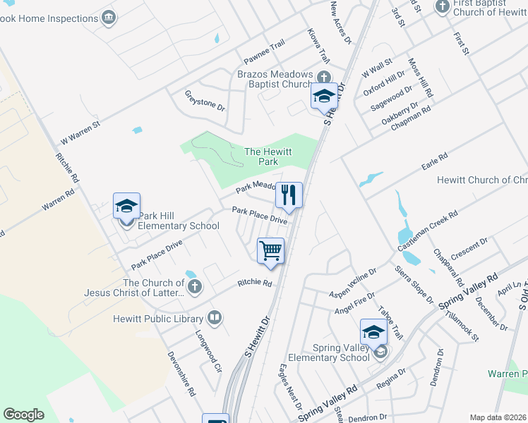 map of restaurants, bars, coffee shops, grocery stores, and more near 900 Park View in Hewitt