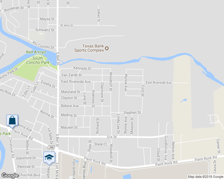 map of restaurants, bars, coffee shops, grocery stores, and more near 1010 Woodruff Street in San Angelo