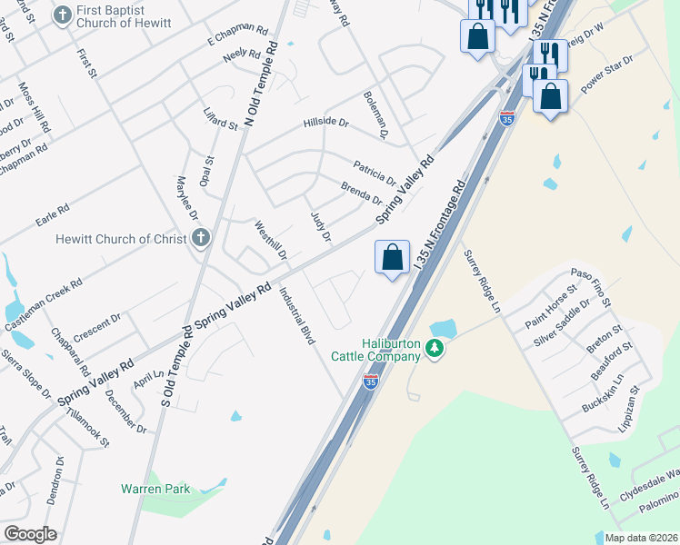 map of restaurants, bars, coffee shops, grocery stores, and more near 417 East Spring Valley Road in Hewitt