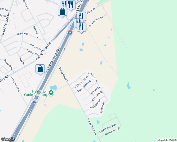 map of restaurants, bars, coffee shops, grocery stores, and more near 3001 Paint Horse Drive in Waco
