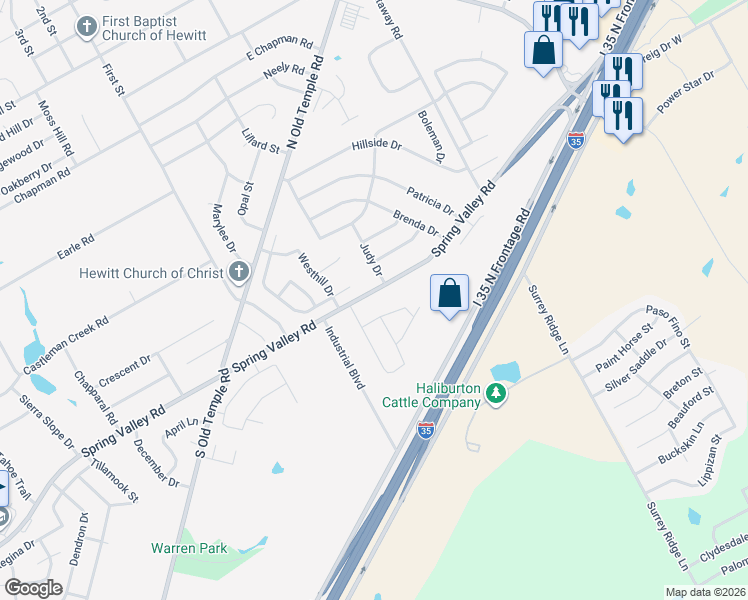 map of restaurants, bars, coffee shops, grocery stores, and more near 417 East Spring Valley Road in Hewitt