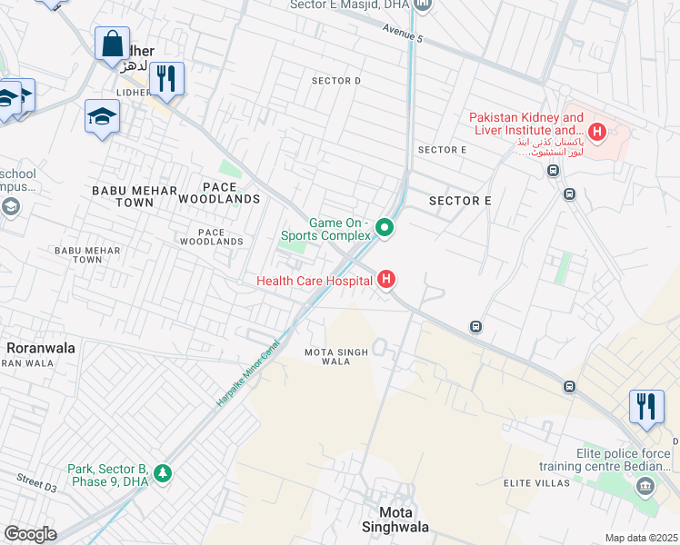 map of restaurants, bars, coffee shops, grocery stores, and more near in Lahore