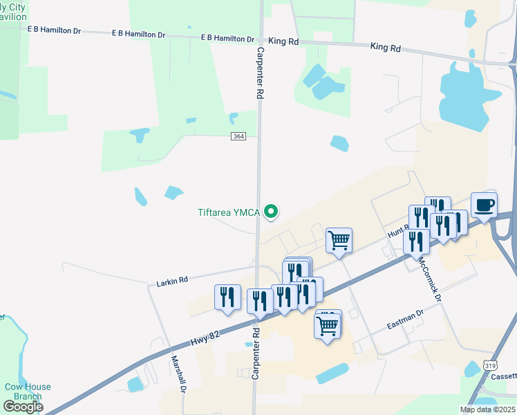 map of restaurants, bars, coffee shops, grocery stores, and more near 1702 Carpenter Road South in Tifton