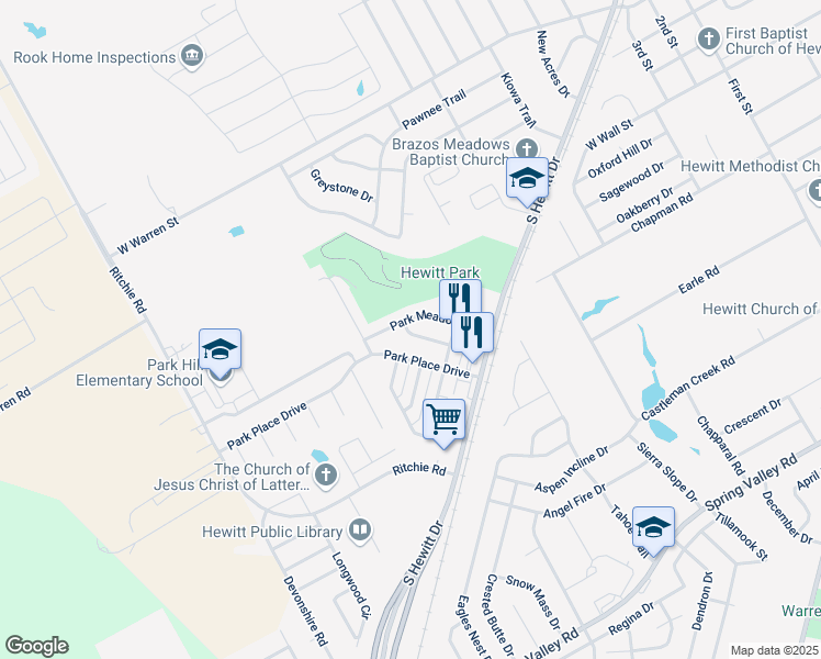map of restaurants, bars, coffee shops, grocery stores, and more near 602 Park Ridge Road in Hewitt